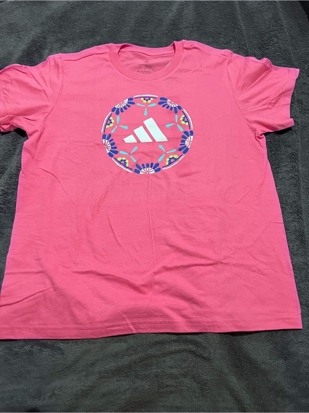 NWT Women’s adidas Pink Short-Sleeve Tee with Floral Logo Circle